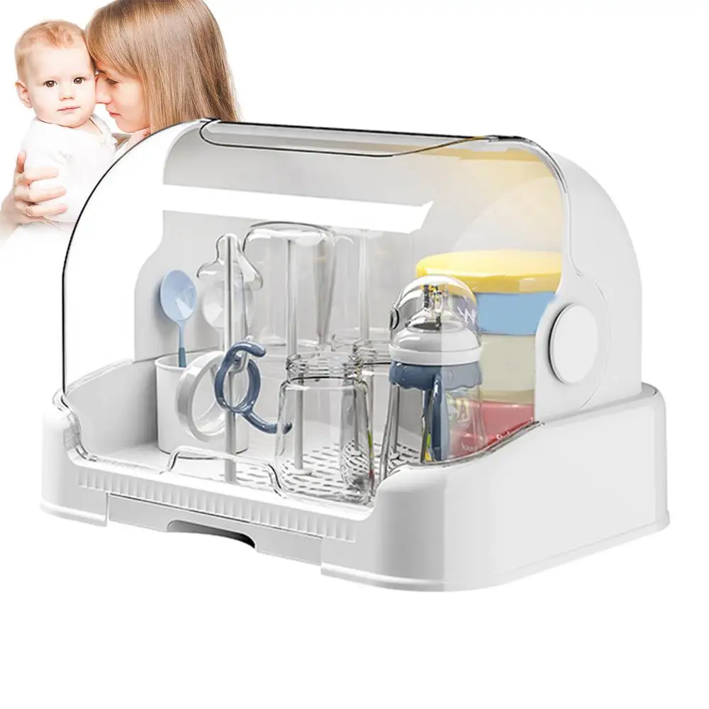 Drying Rack for Bottles Cups Dustproof Bottle Storage with Removable Drip Tray Toddler Bottles Storage Box with Good Sealing