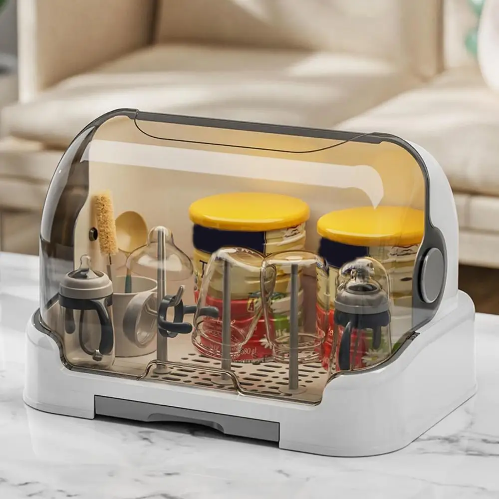Drying Rack for Bottles Cups Dustproof Bottle Storage with Removable Drip Tray Toddler Bottles Storage Box with Good Sealing