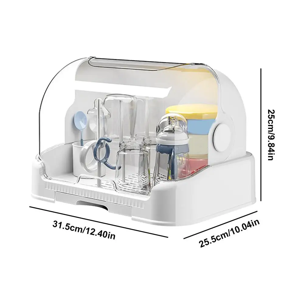 Drying Rack for Bottles Cups Dustproof Bottle Storage with Removable Drip Tray Toddler Bottles Storage Box with Good Sealing