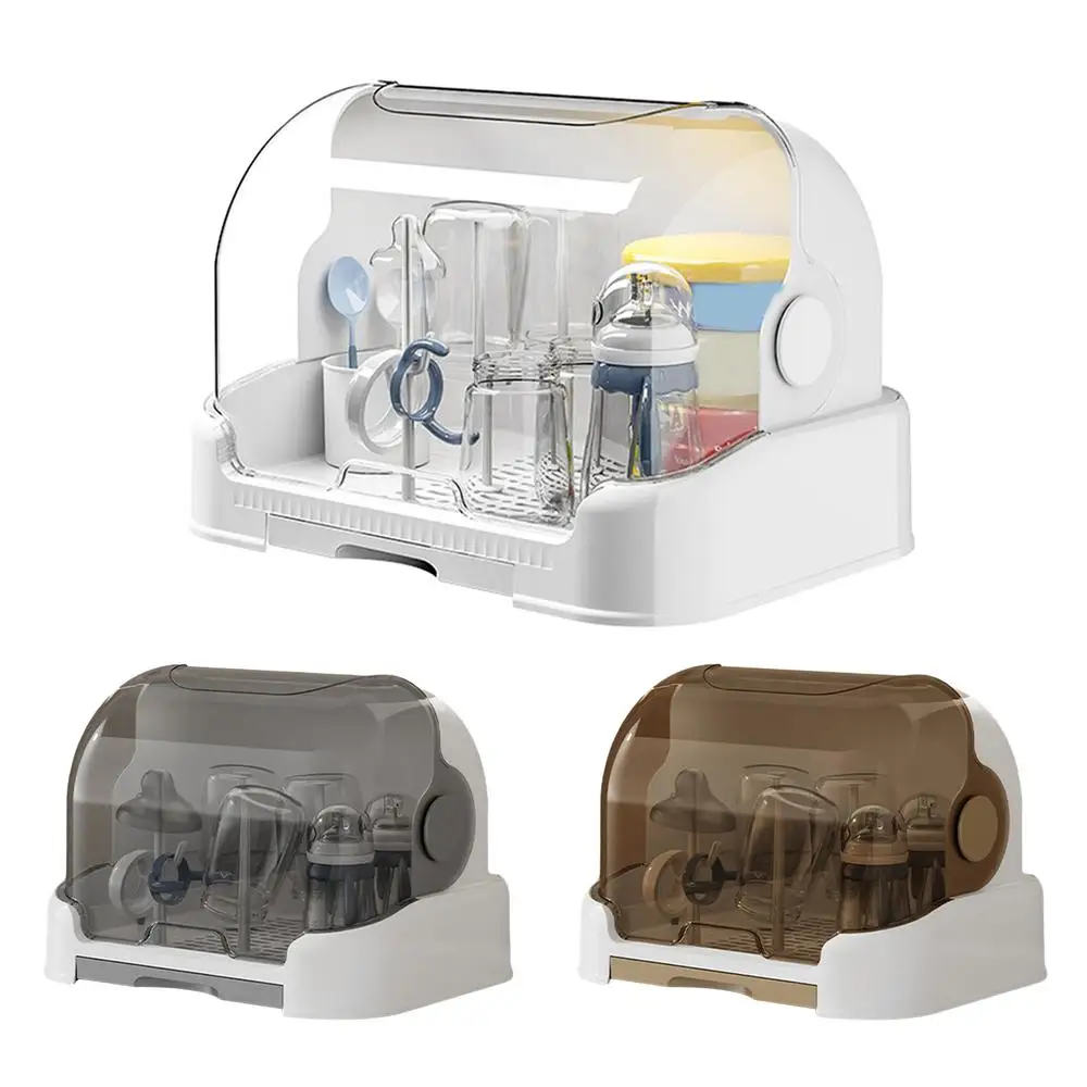 Drying Rack for Bottles Cups Dustproof Bottle Storage with Removable Drip Tray Toddler Bottles Storage Box with Good Sealing