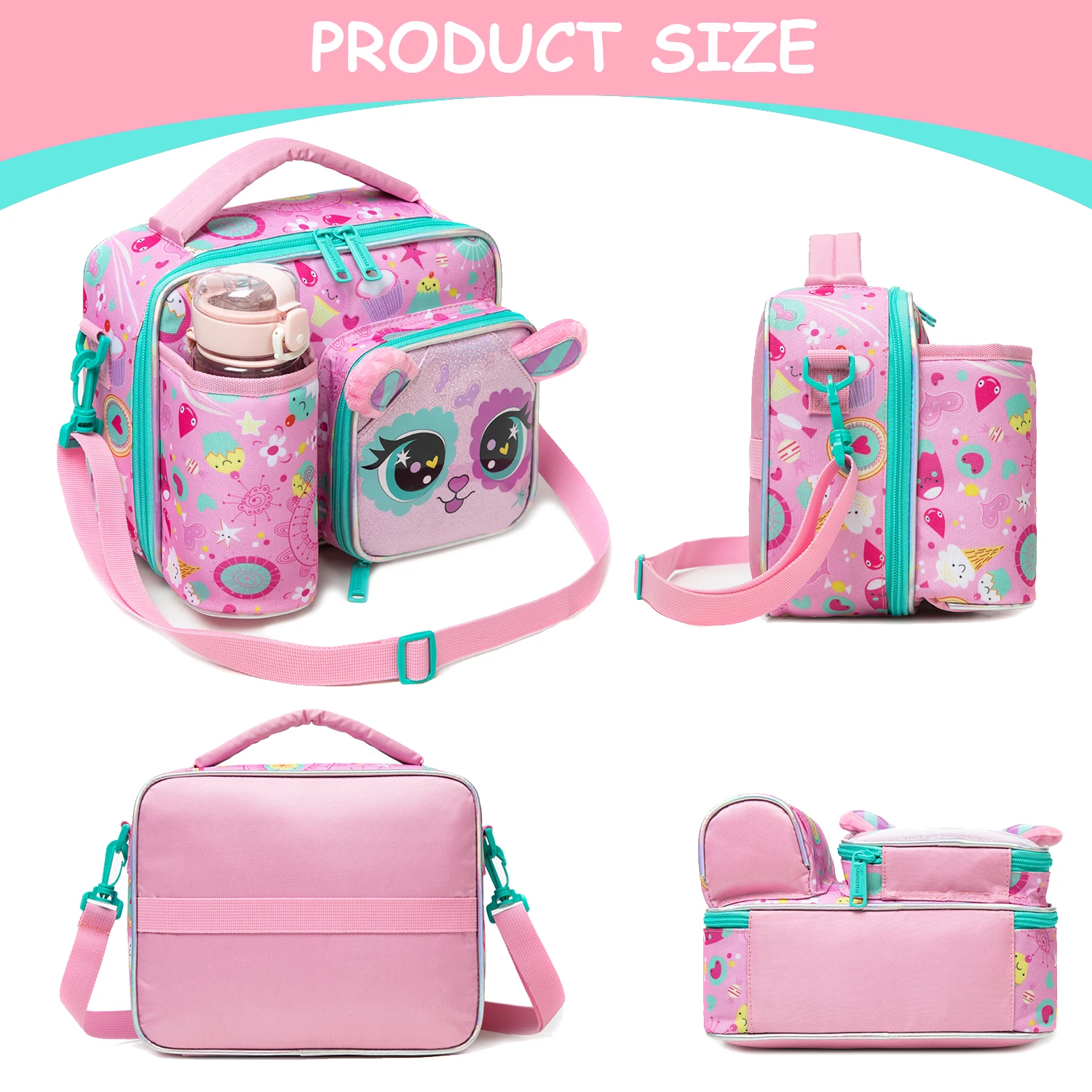 Cute Animal Kids Lunch Box Meal Bag Set Washable Lunch Bag&Reusable Leakproof Bag for School & Nursery It's Beautiful for Girls