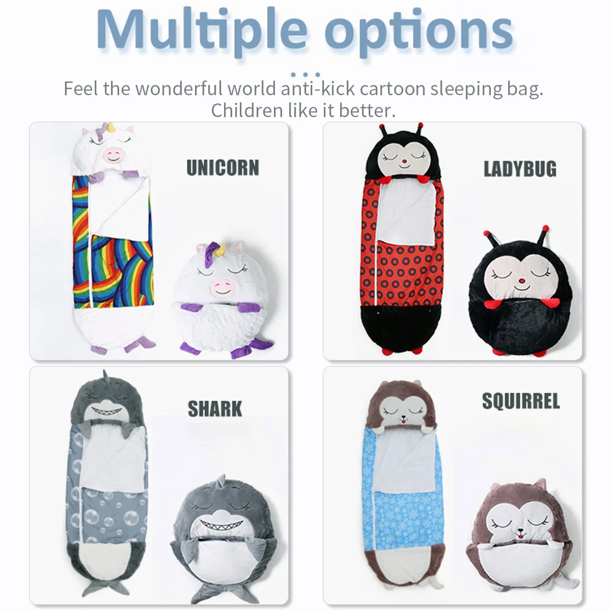 Children's Cartoon Sleeping Bag with Pillow for Birthday Gift Kids Comfy Plush Warm Sleepy Sack Animal Boys Girls Soft Sleepsack