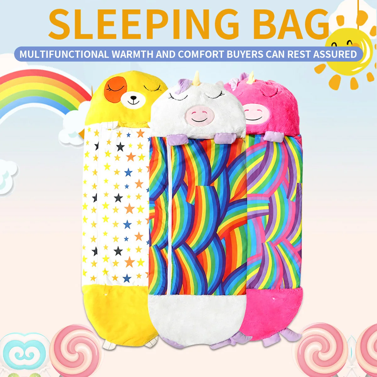 Children's Cartoon Sleeping Bag with Pillow for Birthday Gift Kids Comfy Plush Warm Sleepy Sack Animal Boys Girls Soft Sleepsack