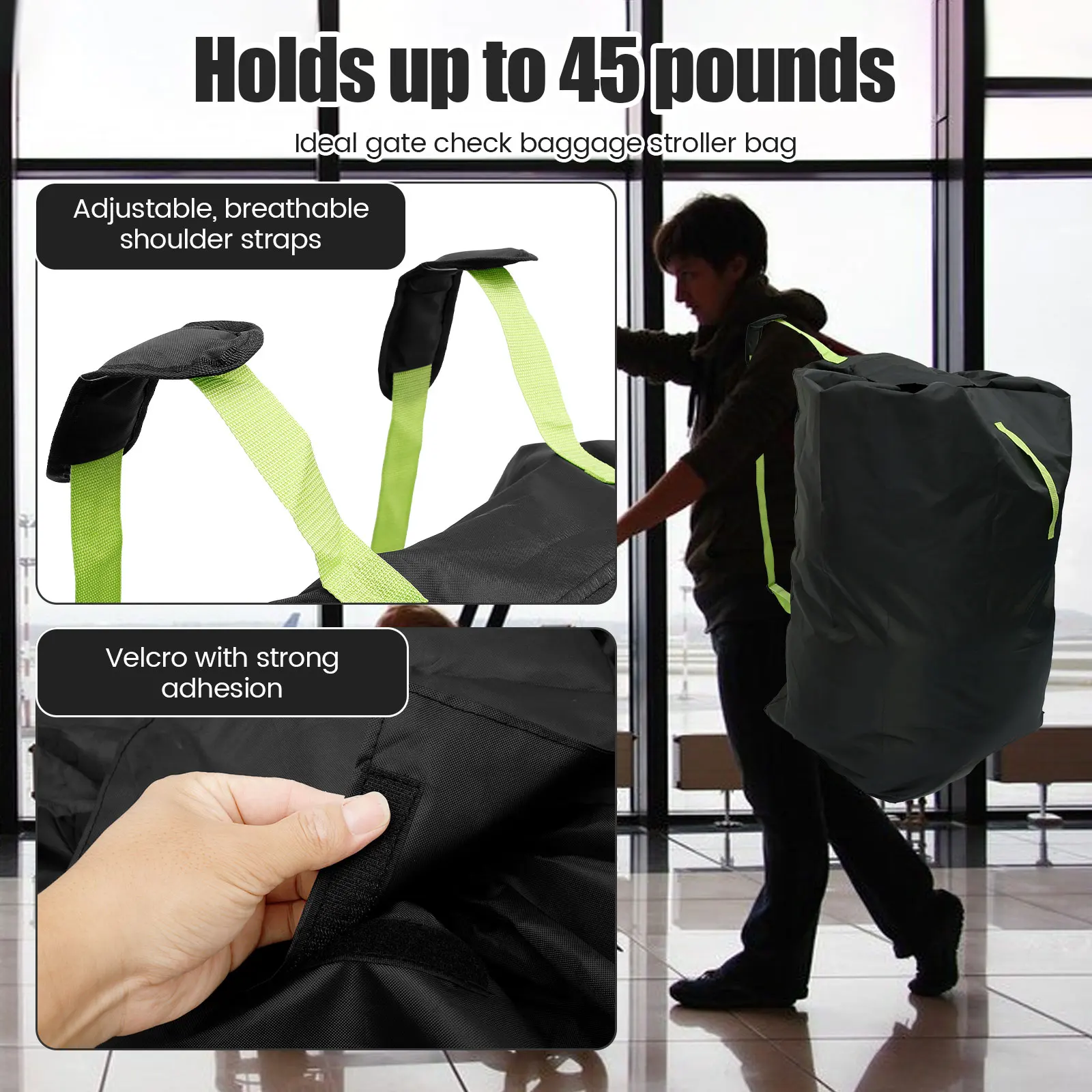 Large Stroller Cover Bag for Air Train Travel 420D Oxford Cloth Waterproof Gate Check Stroller Storage Bag with Adjustable Strap