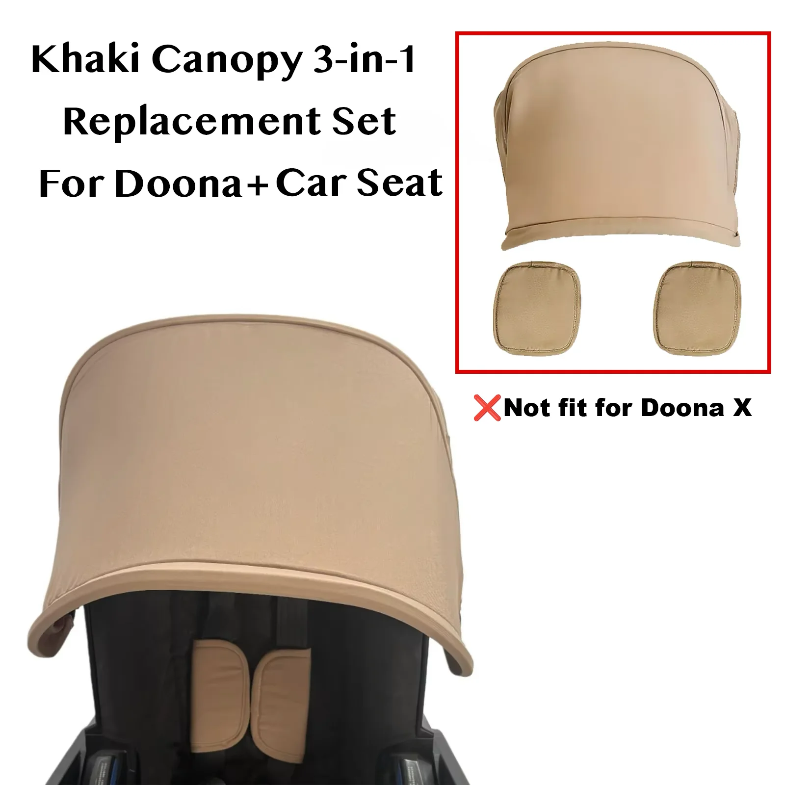 For Doona+,Doona I Car Seat Stroller Replacement Set - Khaki Canopy+2 Shoulder Pads, Skin-Friendly Fabric, Snug Fit