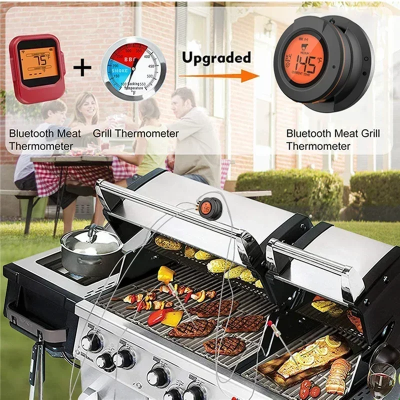 2025 Upgrade Outdoor Digital Wireless Bluetooth Dome Cooking Food Meat Thermometer for BBQ Charcoal Grill and Oven Smoker