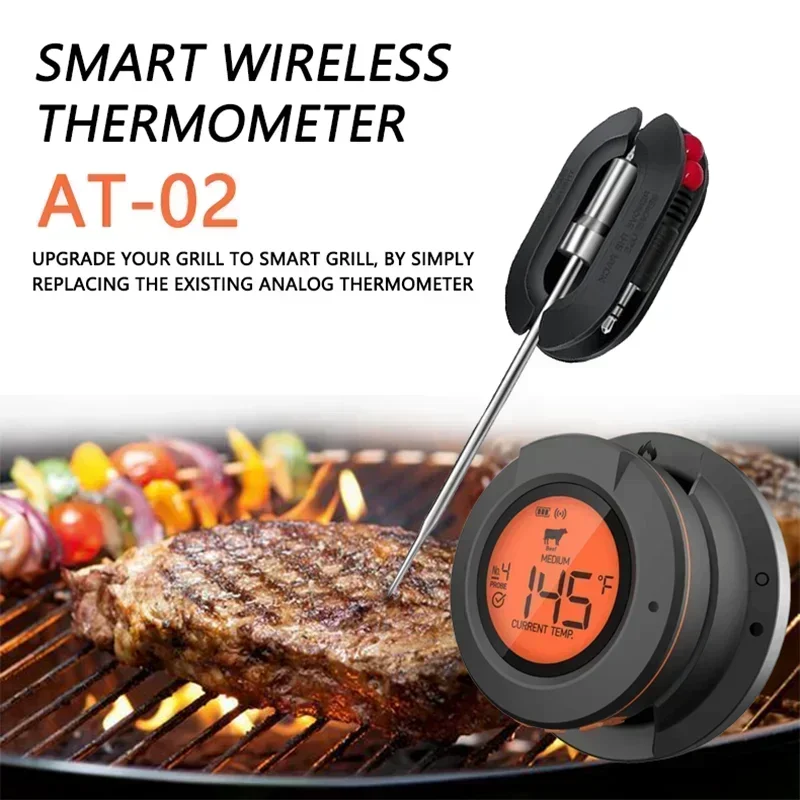 2025 Upgrade Outdoor Digital Wireless Bluetooth Dome Cooking Food Meat Thermometer for BBQ Charcoal Grill and Oven Smoker