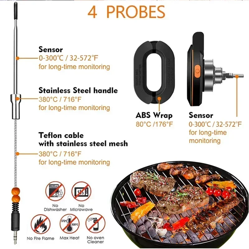 2025 Upgrade Outdoor Digital Wireless Bluetooth Dome Cooking Food Meat Thermometer for BBQ Charcoal Grill and Oven Smoker