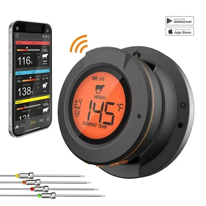 2025 Upgrade Outdoor Digital Wireless Bluetooth Dome Cooking Food Meat Thermometer for BBQ Charcoal Grill and Oven Smoker