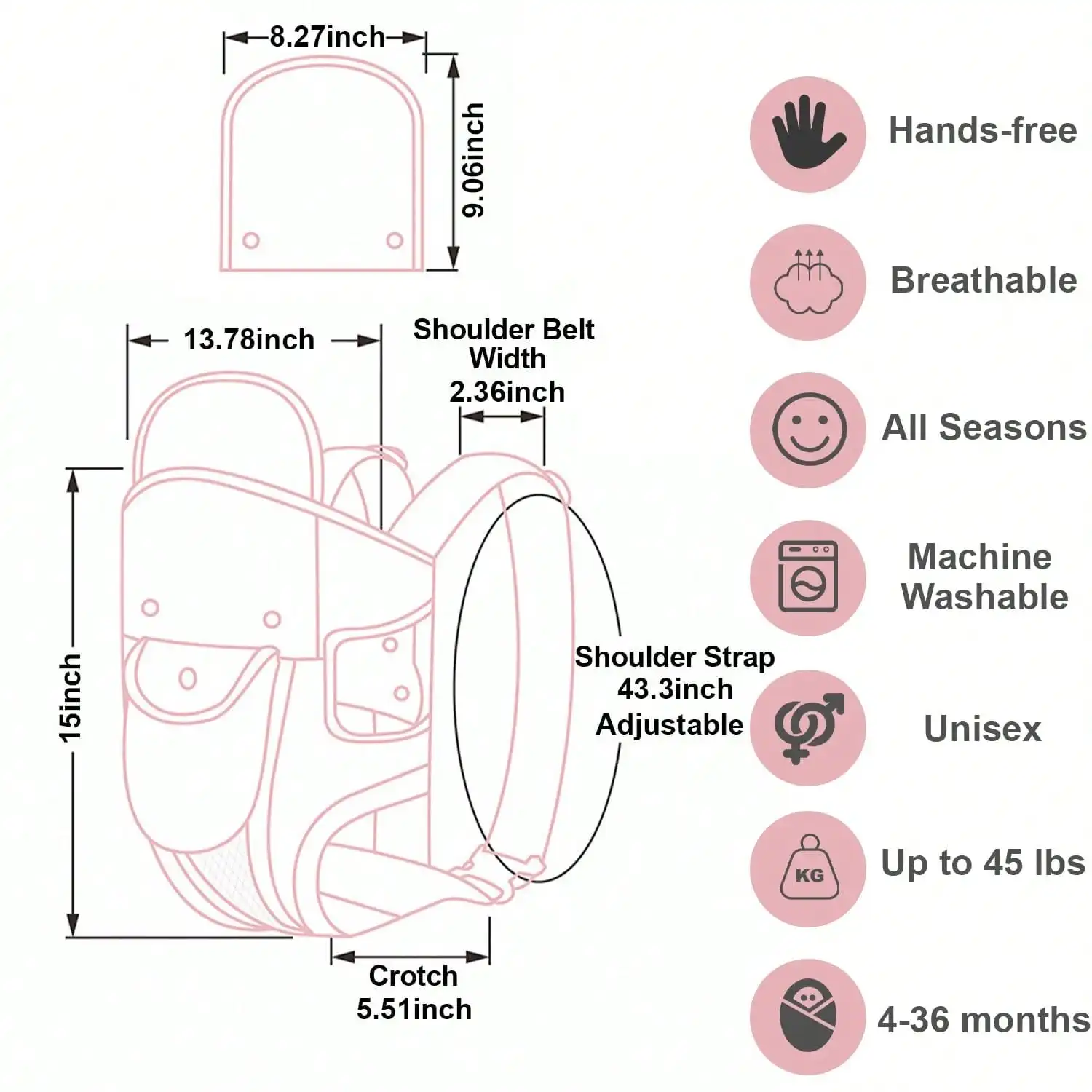 0-24 Months Baby Carrier with Adjustable Shoulder Strap Ergonomic Newborn Carrier with Breathable Mesh Fabric Carrier