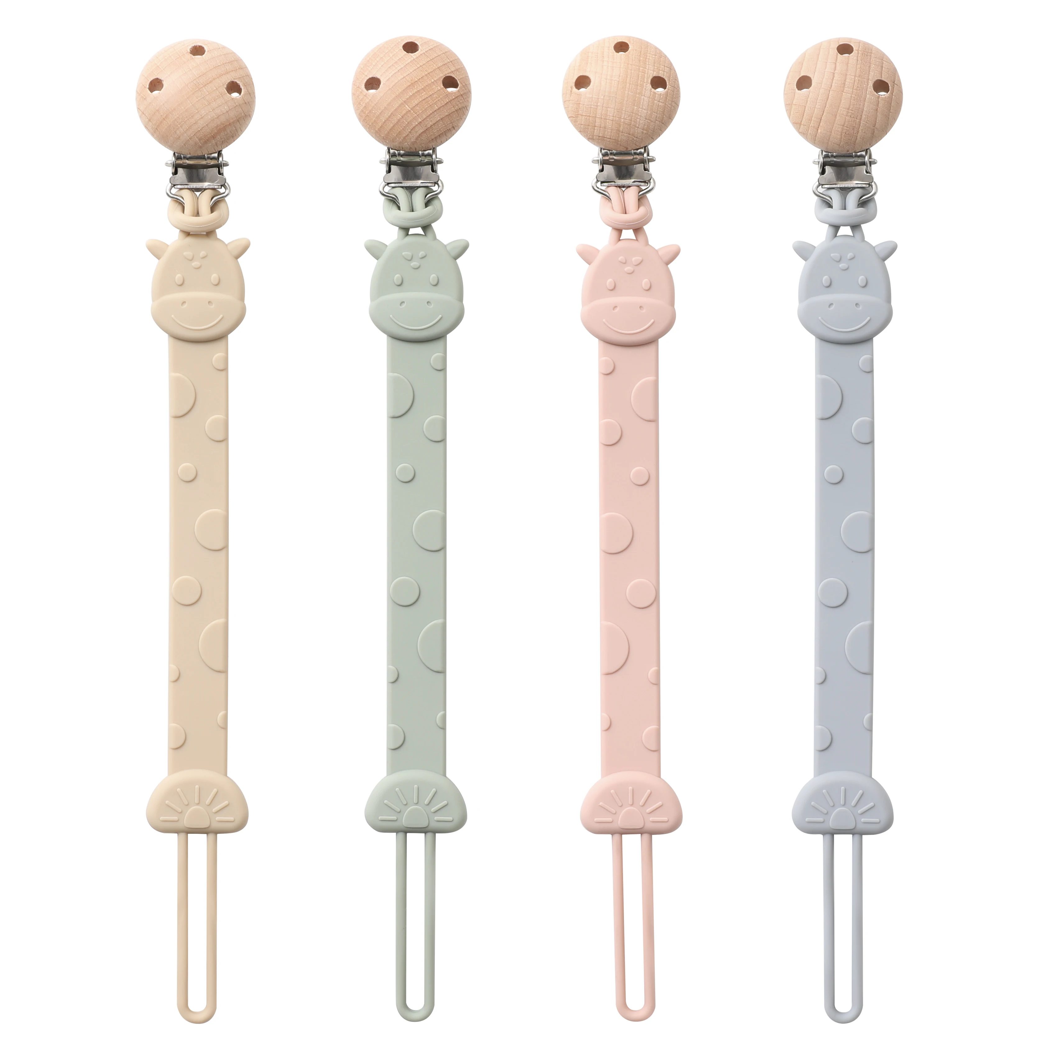 2pcs Baby Silicone Pacifier Chains， Cartoon Giraffe Shaped Silicone Baby Pacifier Chain ， For Newborn Mothers As Gifts