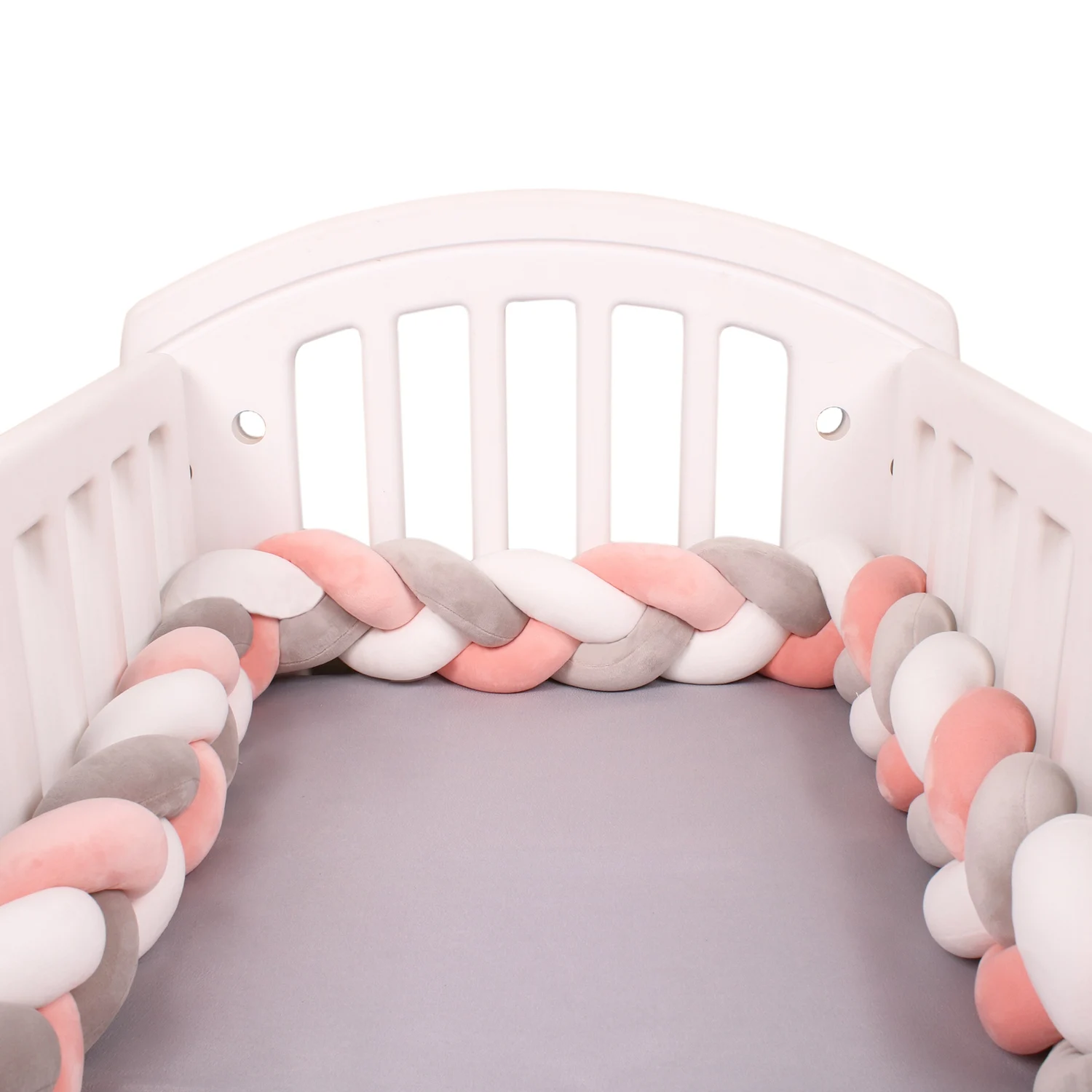  1M/2M/3M/4M Knot Braid Baby Bed Bumper Infant Cradle Protector Plush Pillow Cushion Crib Anti-collision Room Decor