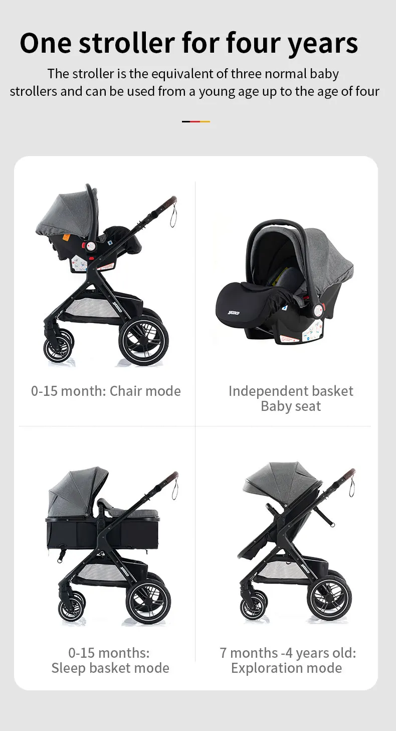 Baby Stroller 3 in 1 Easy Folding Multifunctional Stroller Travel Portable Baby Carriage Safety Seat EU Standard Free Shipping