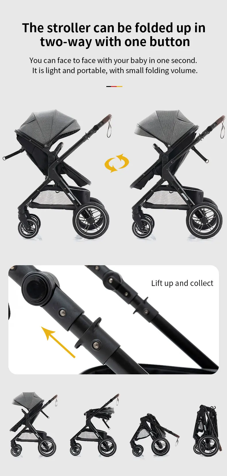 Baby Stroller 3 in 1 Easy Folding Multifunctional Stroller Travel Portable Baby Carriage Safety Seat EU Standard Free Shipping