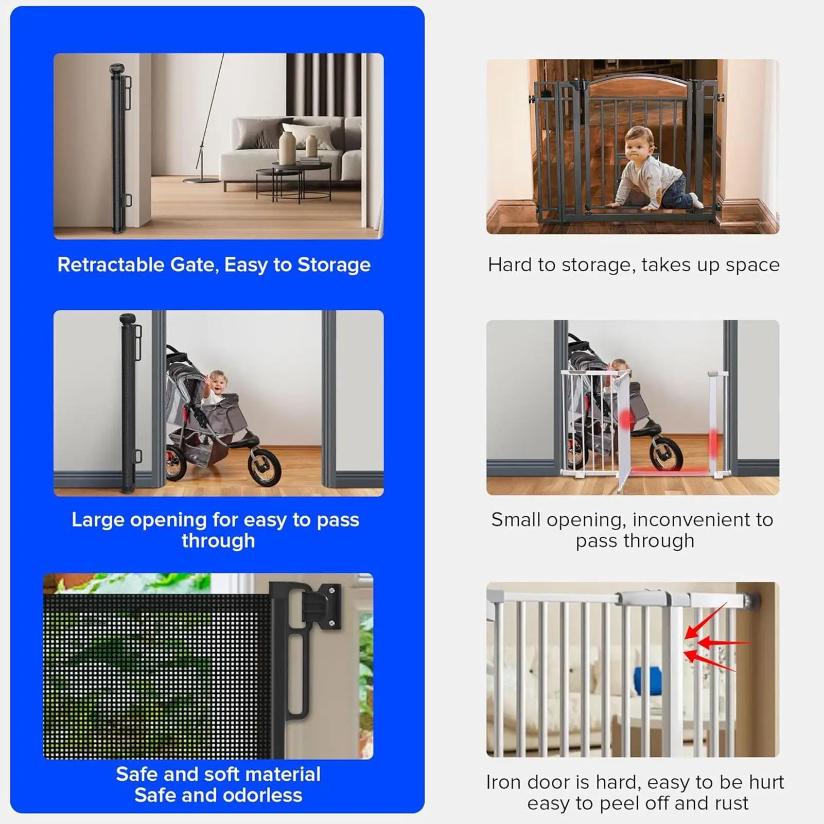 Retractable Baby Gate Punch-free Pets Stair Gate Dog Cat Stair Door Fence Childproof Net No-Drill Mesh Kids Safety Doorway
