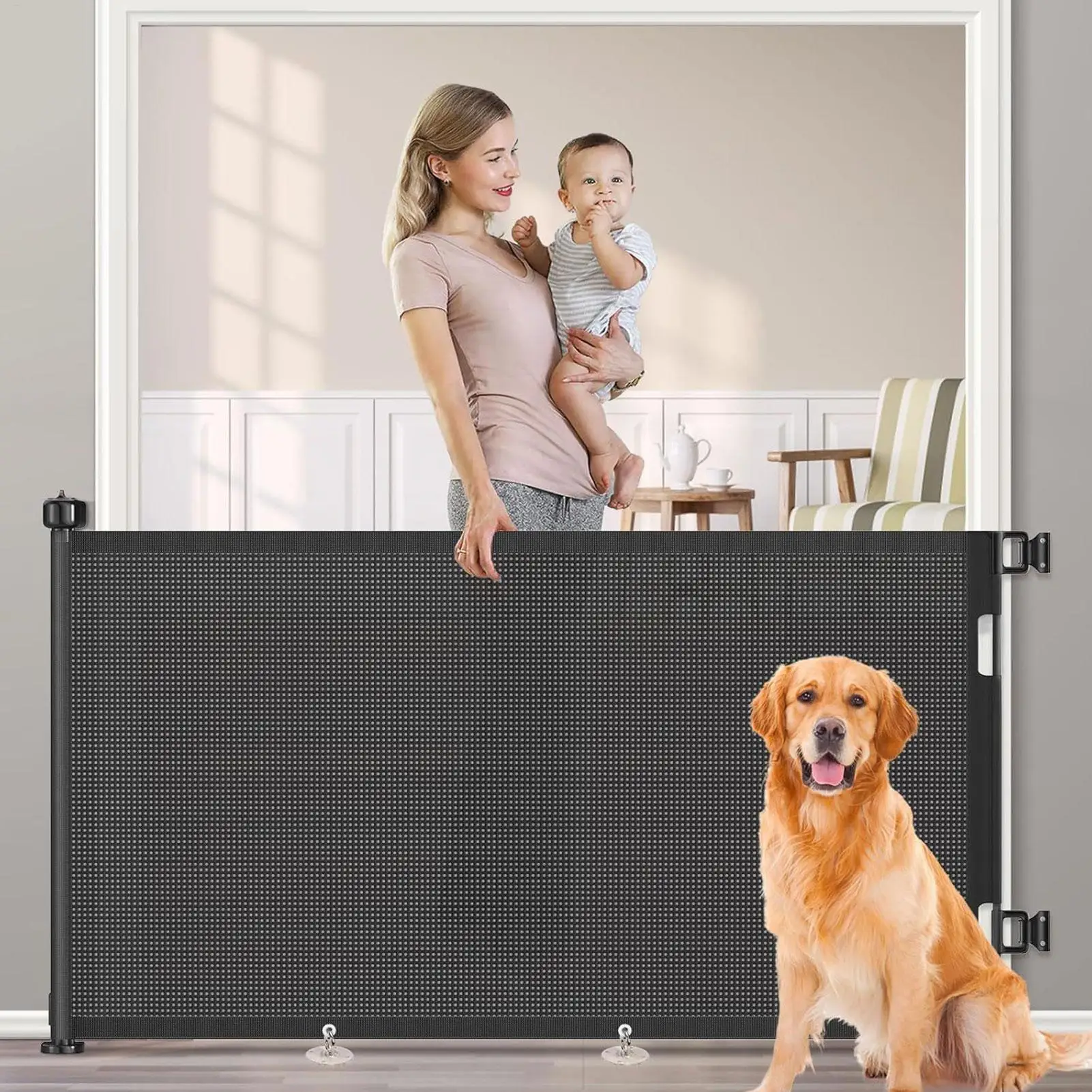 Retractable Baby Gate Punch-free Pets Stair Gate Dog Cat Stair Door Fence Childproof Net No-Drill Mesh Kids Safety Doorway