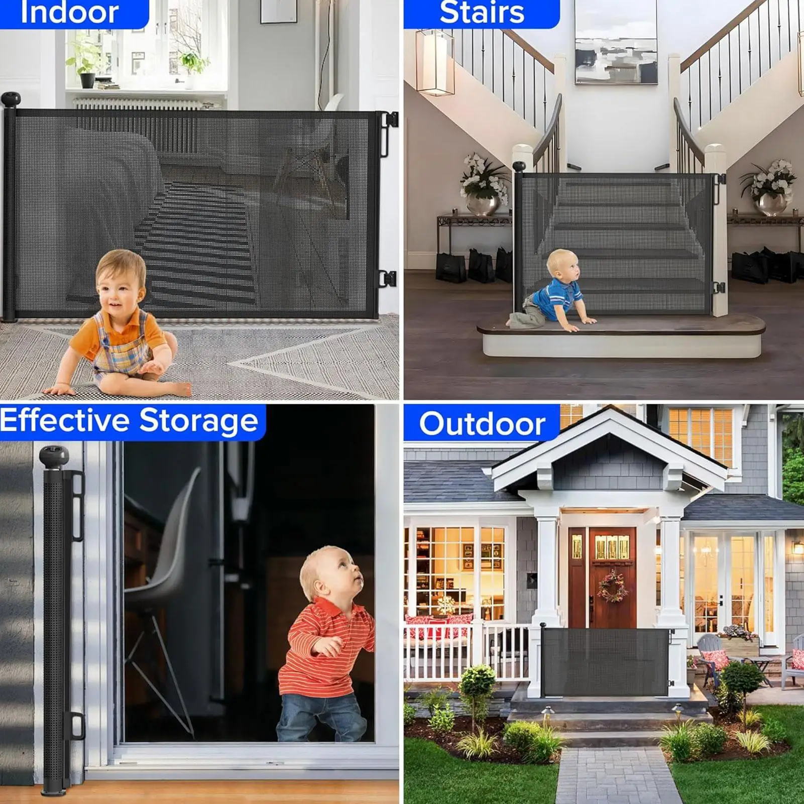 Retractable Baby Gate Punch-free Pets Stair Gate Dog Cat Stair Door Fence Childproof Net No-Drill Mesh Kids Safety Doorway