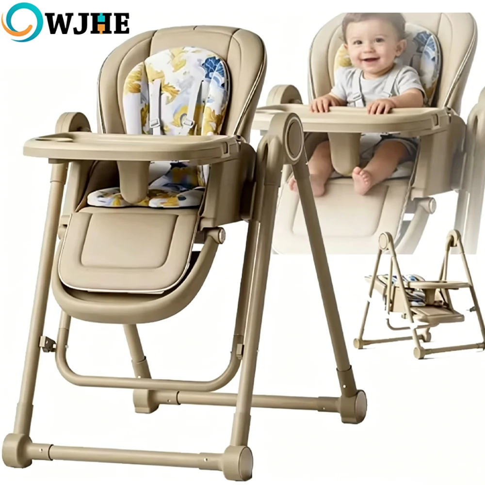 OWJHE 2-in-1 Baby High Chair & Rocker Convertible Feeding Chair W/Dual Trays & Cushions Foldable Sleep Seat for Newborn