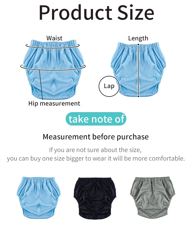 1pc Solid Color Waterproof iaper for Adults Washable Reusable Diaper Care Pants Leak-proof Pants Waterproof Eldly Diaper Cover