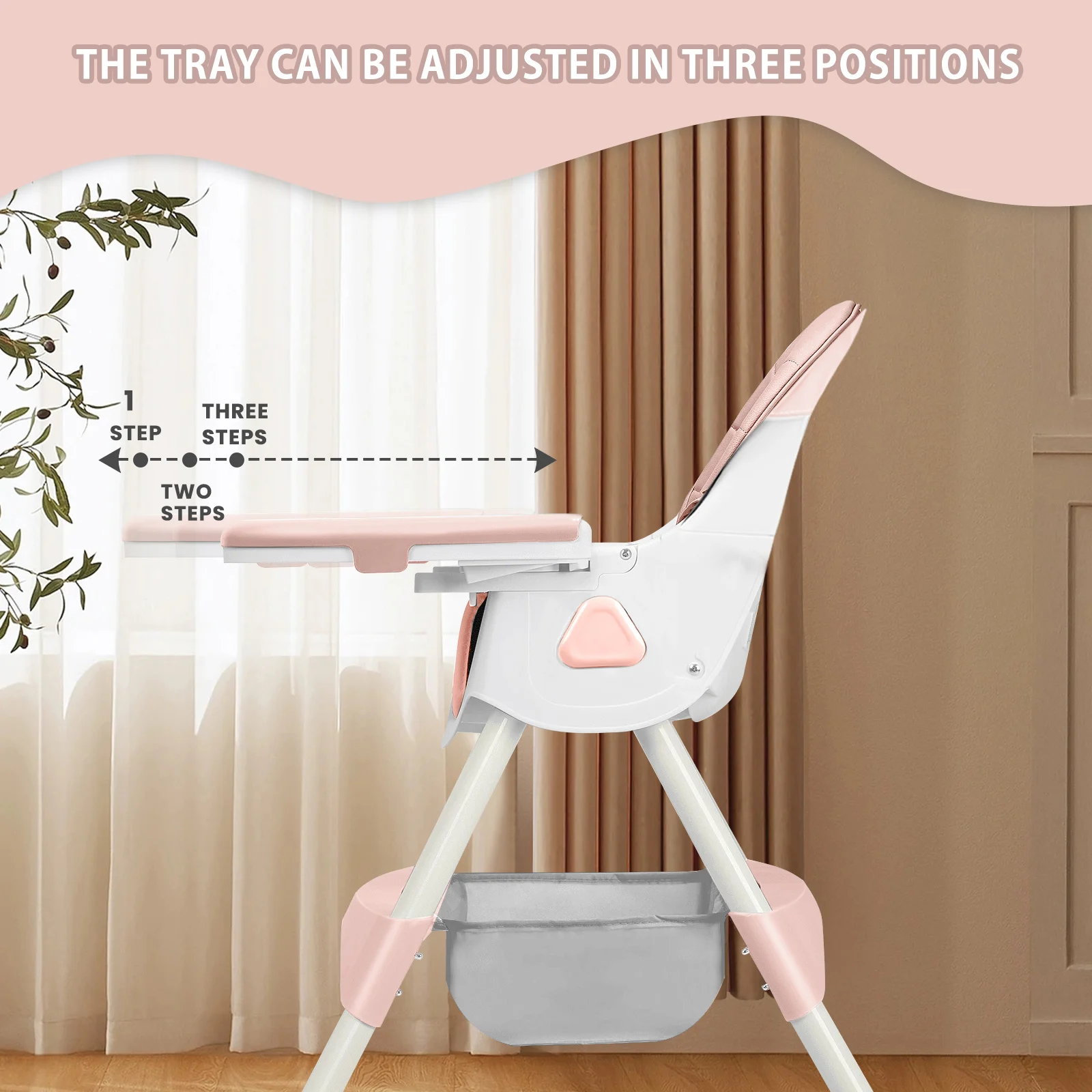 Baby High Chair 3 in 1, Foldable and Adjustable High Chair Babies with Removable Tray, Safety Belt, Footrest and Wheels