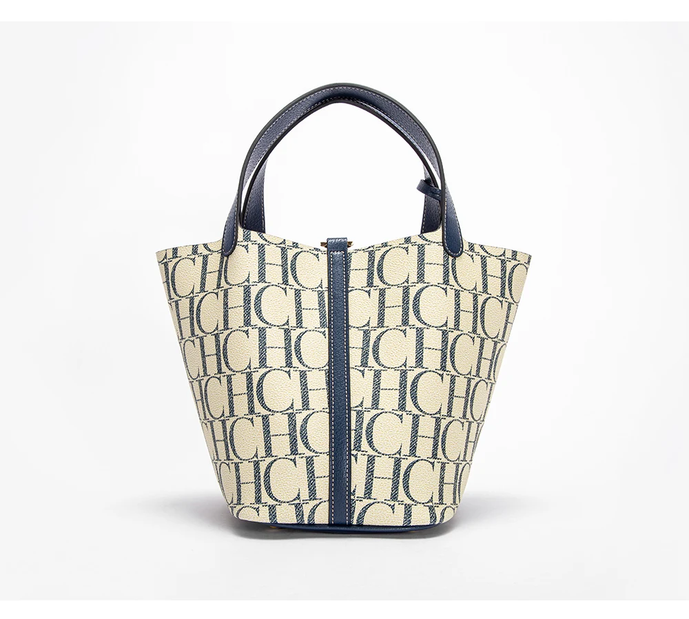 CH Tote Bag For Women Luxury Monogram Leather Handbag Fashion Top Handle Bag Elegant Lock Bucket Bag For Daily Commute