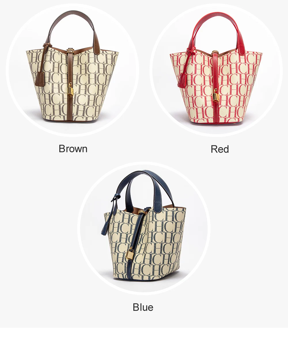 CH Tote Bag For Women Luxury Monogram Leather Handbag Fashion Top Handle Bag Elegant Lock Bucket Bag For Daily Commute