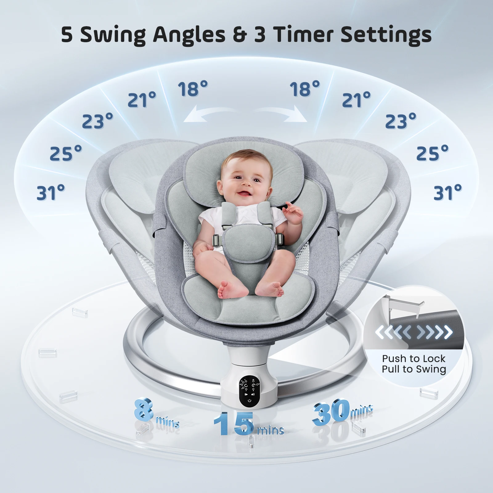 Electric Baby Swing Baby Rocker, APP and Remote Baby Scale From Birth to 9kg, 5-Point Harness Improved Baby Scale with 3 Timers