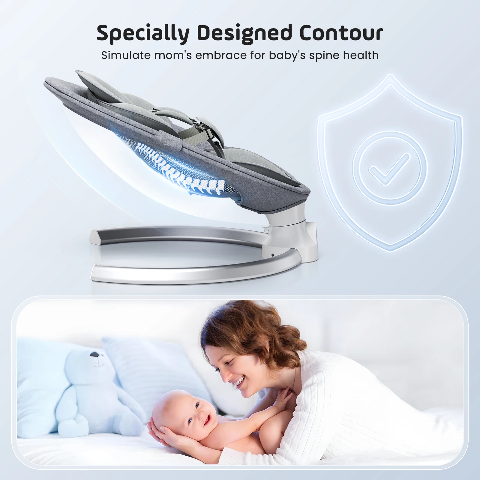 Electric Baby Swing Baby Rocker, APP and Remote Baby Scale From Birth to 9kg, 5-Point Harness Improved Baby Scale with 3 Timers