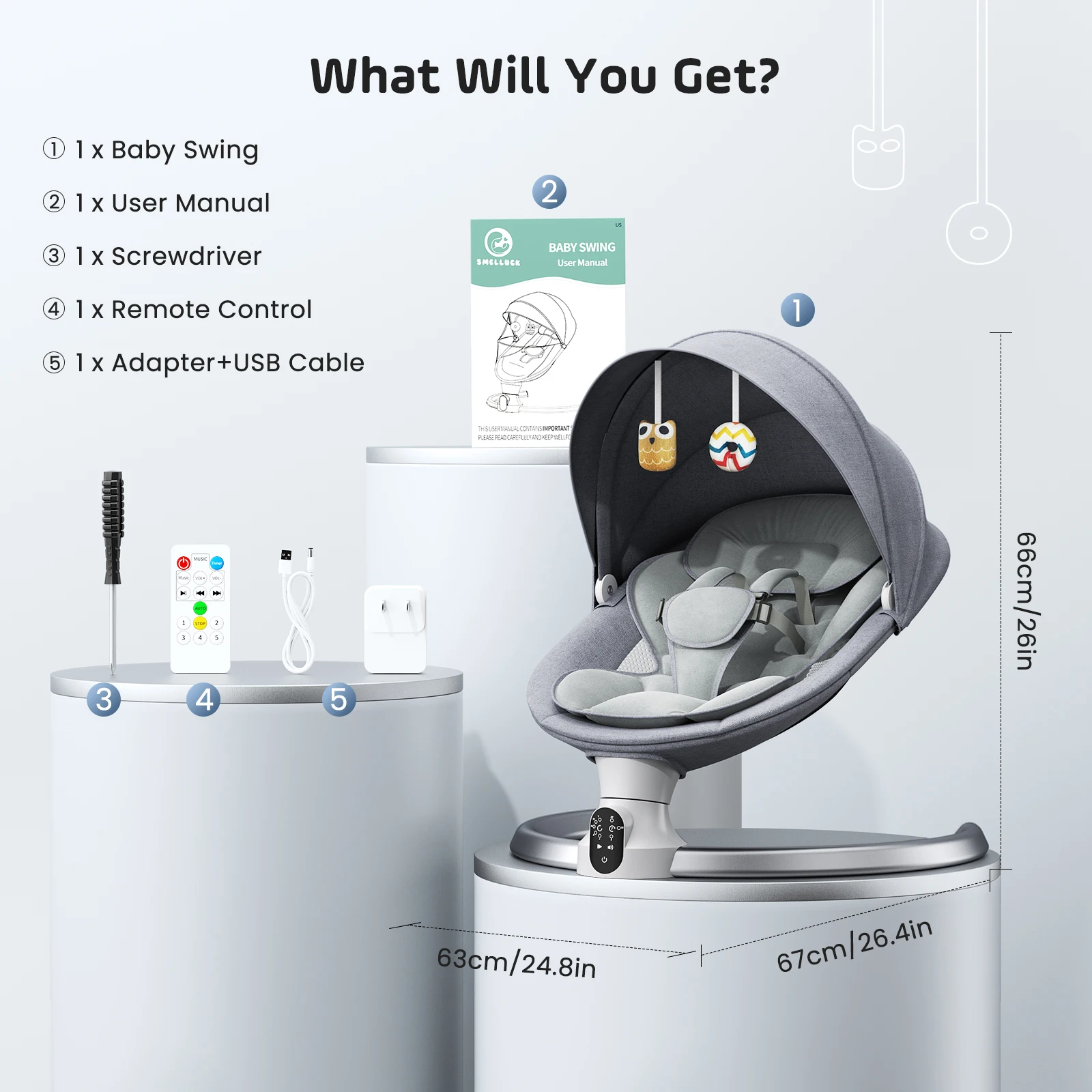 Electric Baby Swing Baby Rocker, APP and Remote Baby Scale From Birth to 9kg, 5-Point Harness Improved Baby Scale with 3 Timers