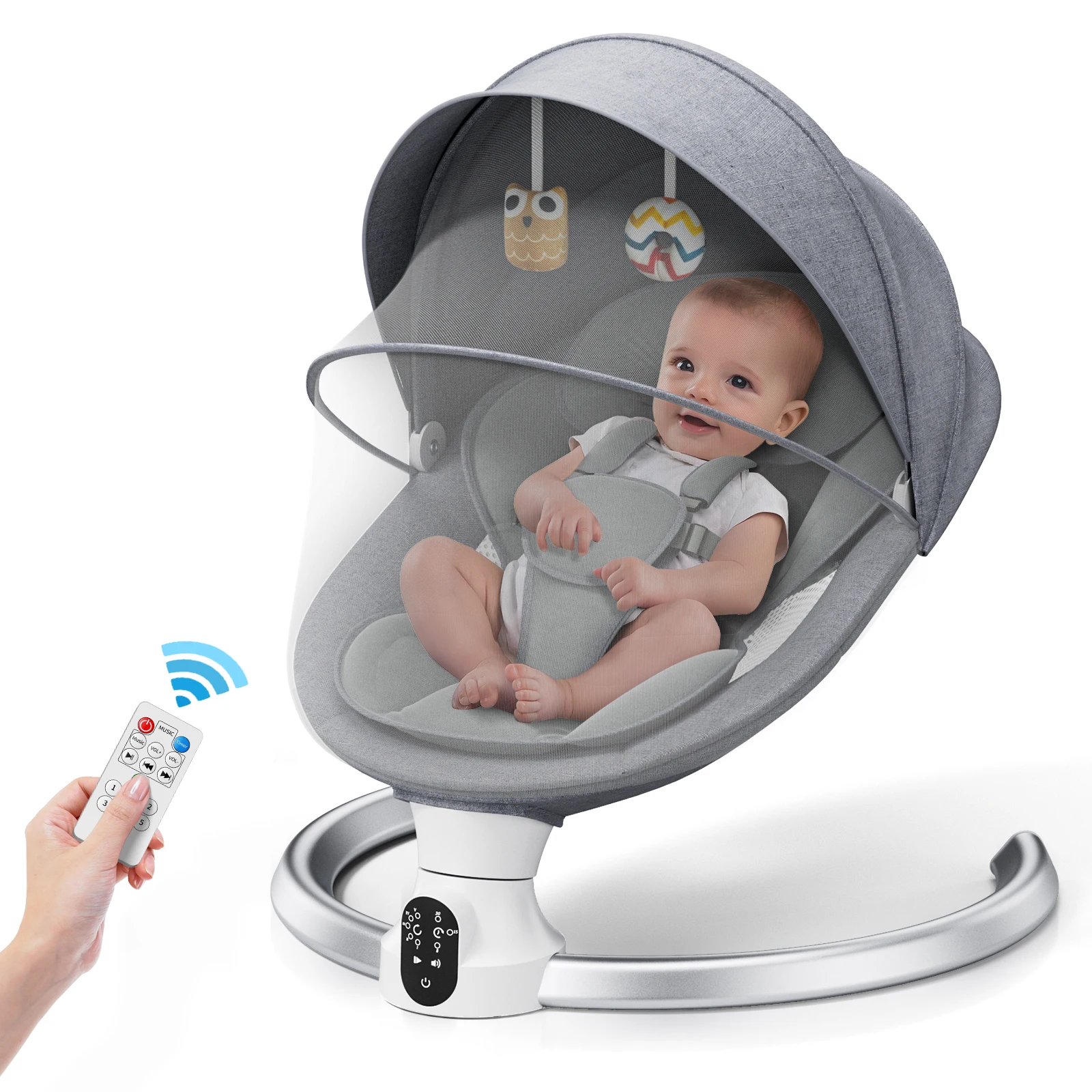 Electric Baby Swing Baby Rocker, APP and Remote Baby Scale From Birth to 9kg, 5-Point Harness Improved Baby Scale with 3 Timers