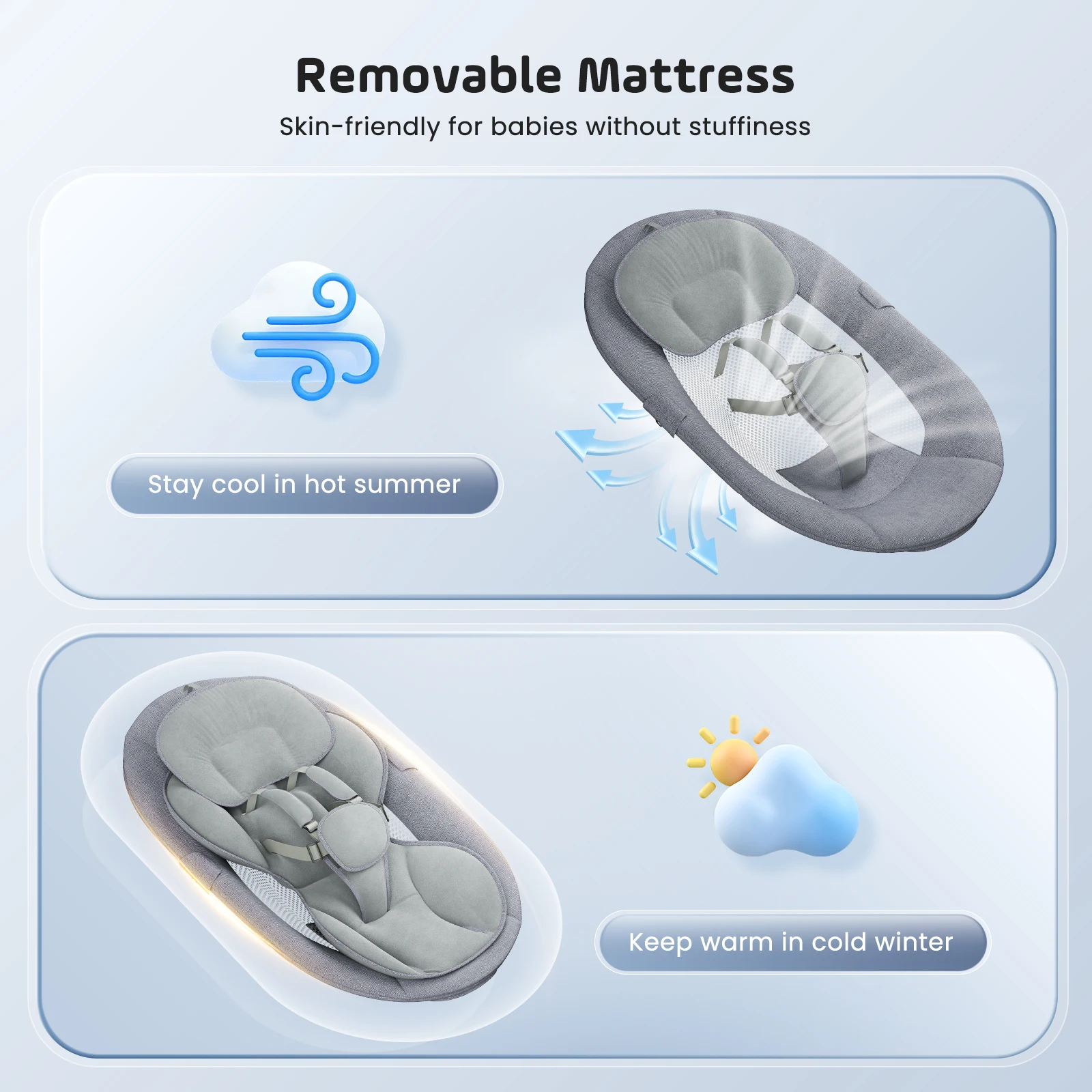 Electric Baby Swing Baby Rocker, APP and Remote Baby Scale From Birth to 9kg, 5-Point Harness Improved Baby Scale with 3 Timers