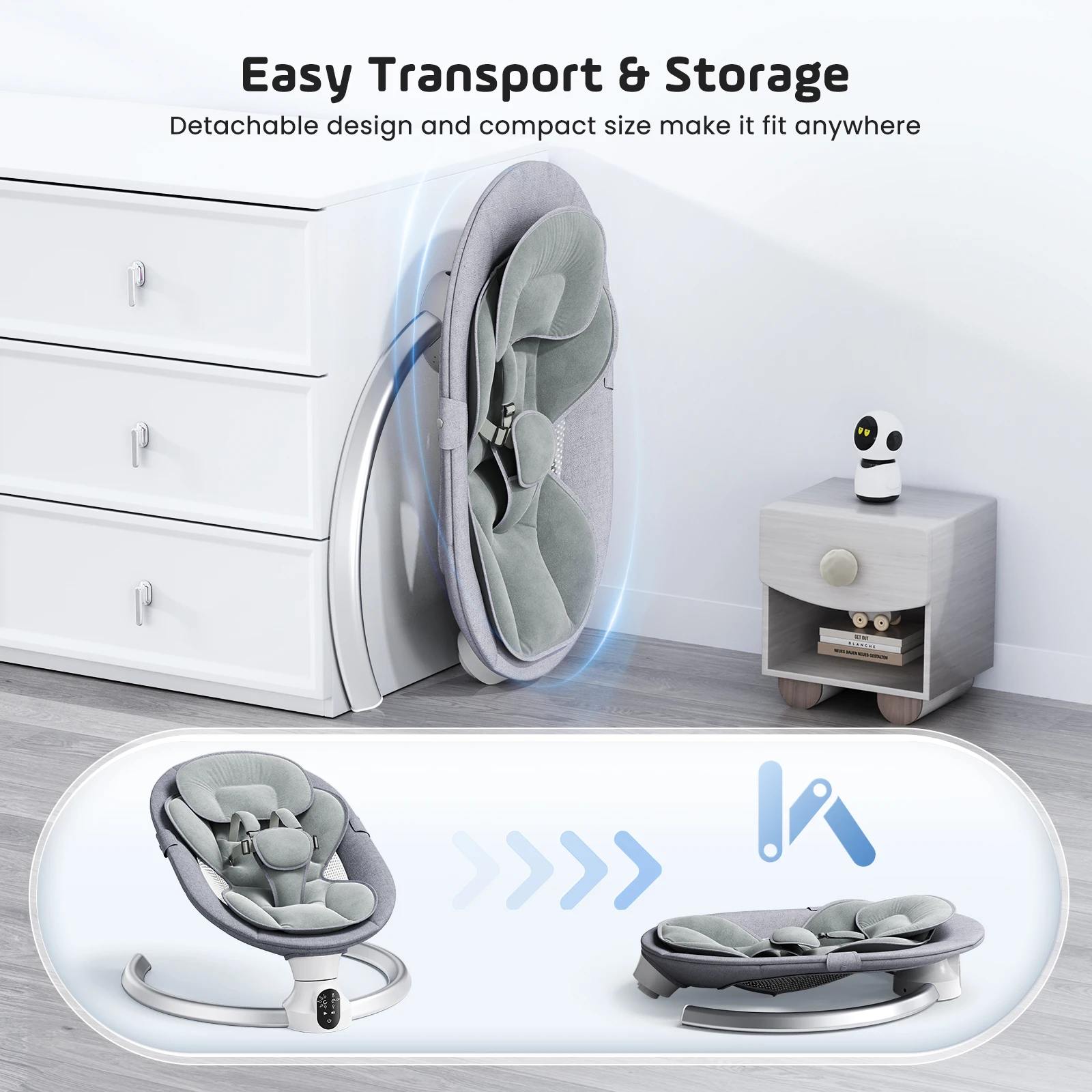 Electric Baby Swing Baby Rocker, APP and Remote Baby Scale From Birth to 9kg, 5-Point Harness Improved Baby Scale with 3 Timers