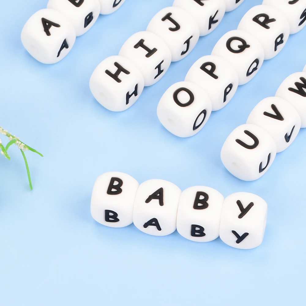 LOFCA 12mm 100pcs Silicone Letter Beads Alphabet Teething Beads Teether English Letters Food Grade Baby Nursing for Teething