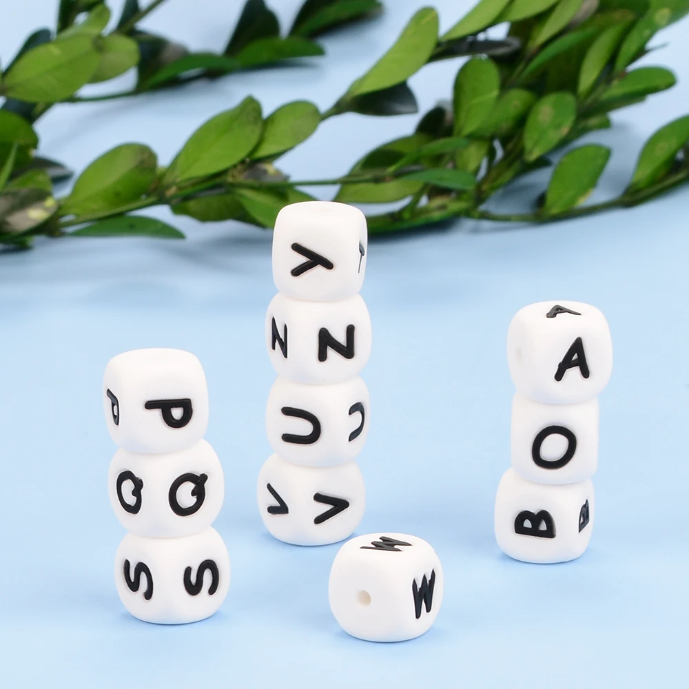 LOFCA 12mm 100pcs Silicone Letter Beads Alphabet Teething Beads Teether English Letters Food Grade Baby Nursing for Teething