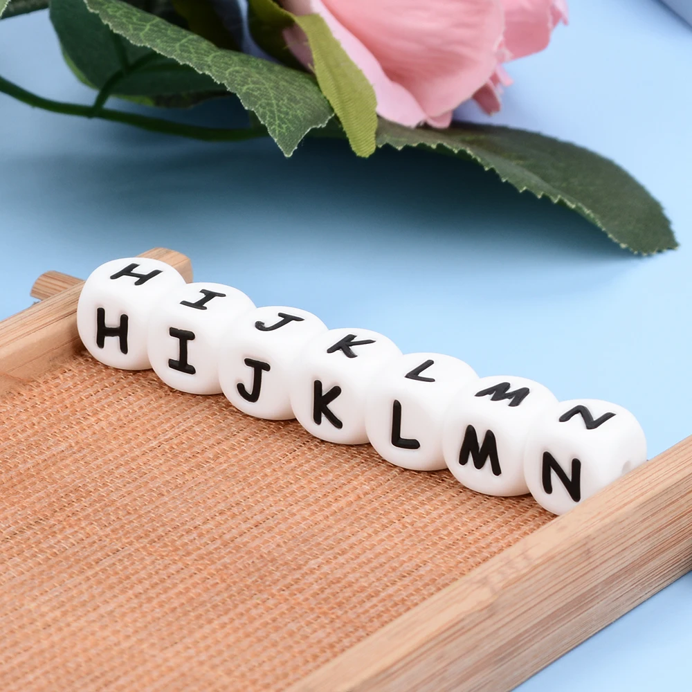 LOFCA 12mm 100pcs Silicone Letter Beads Alphabet Teething Beads Teether English Letters Food Grade Baby Nursing for Teething