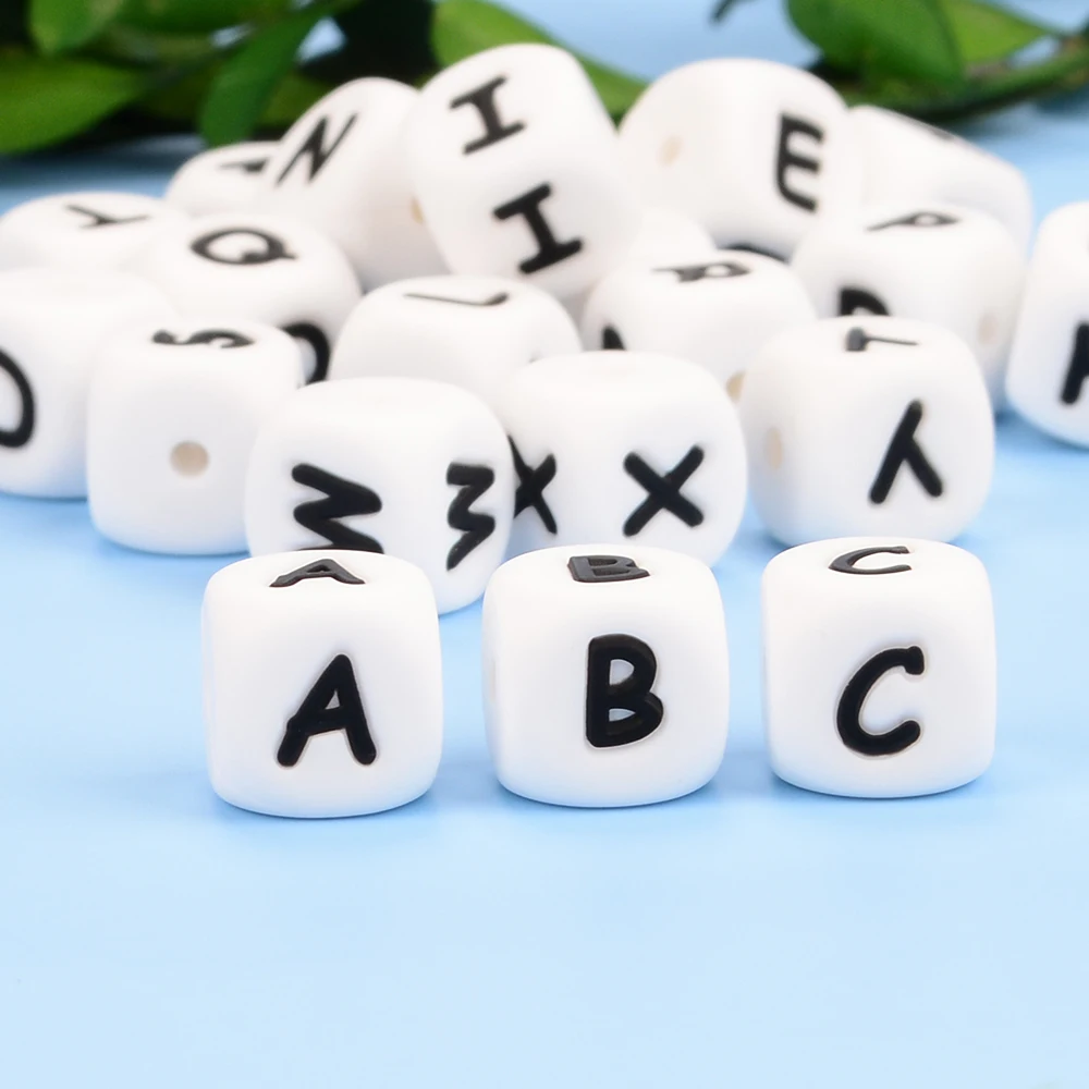 LOFCA 12mm 100pcs Silicone Letter Beads Alphabet Teething Beads Teether English Letters Food Grade Baby Nursing for Teething