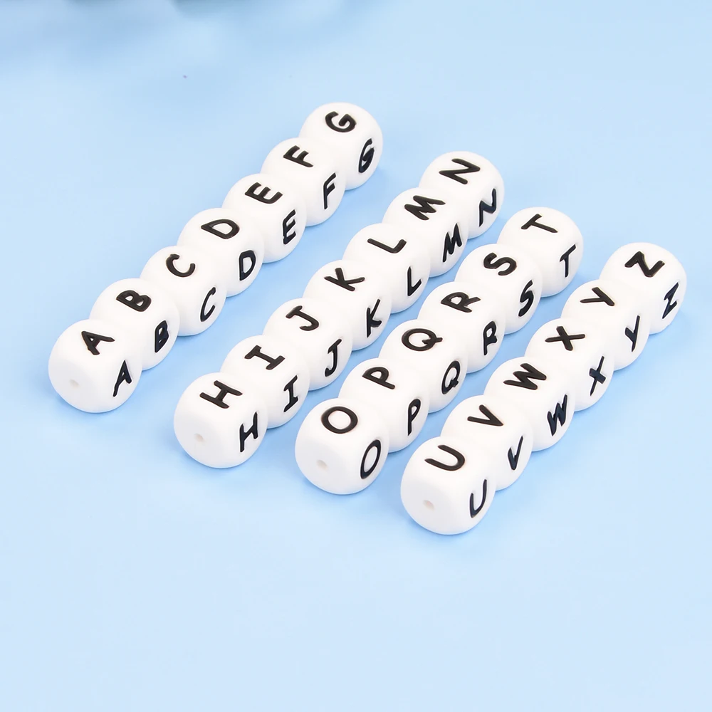 LOFCA 12mm 100pcs Silicone Letter Beads Alphabet Teething Beads Teether English Letters Food Grade Baby Nursing for Teething