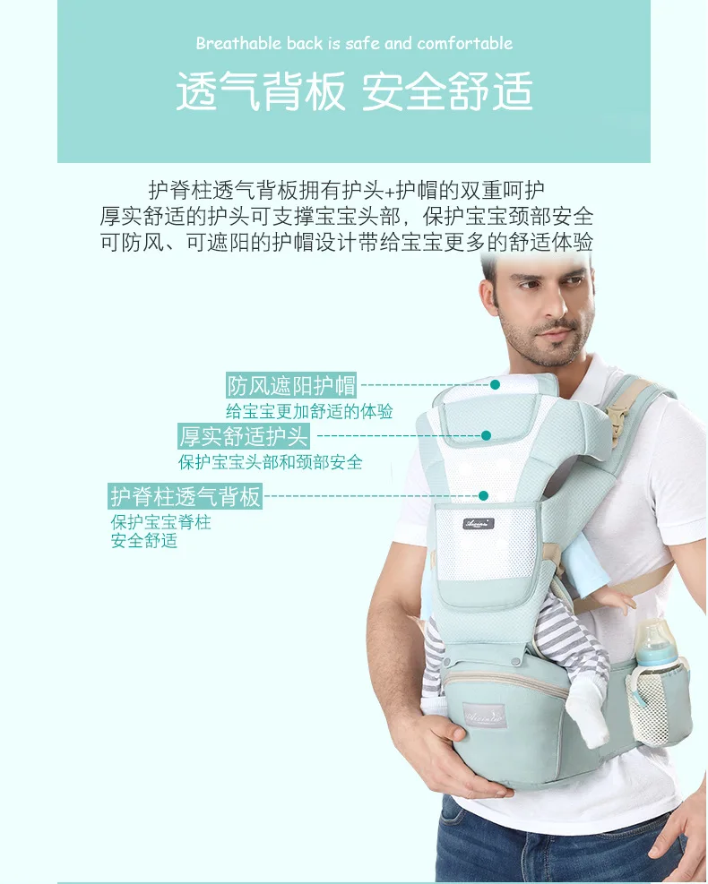 Ergonomic Baby Carrier Infant Baby Hipseat Carrier Front Facing Ergonomic Kangaroo Baby Wrap Sling for Baby Travel