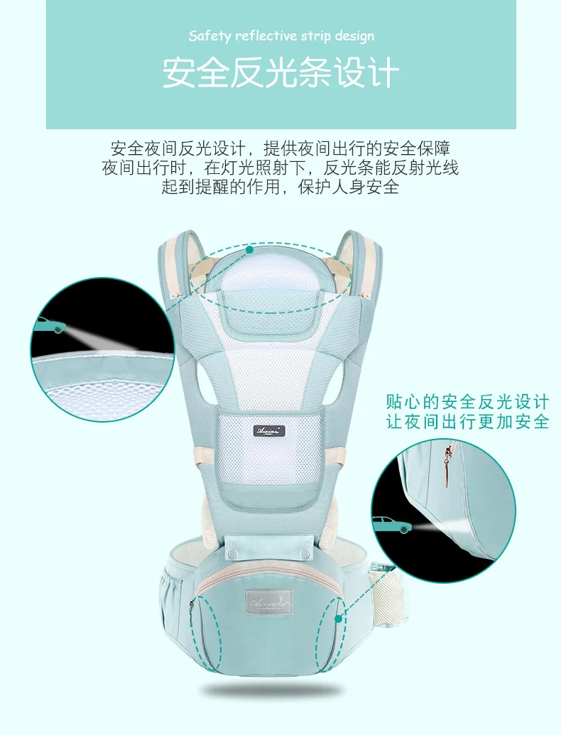 Ergonomic Baby Carrier Infant Baby Hipseat Carrier Front Facing Ergonomic Kangaroo Baby Wrap Sling for Baby Travel