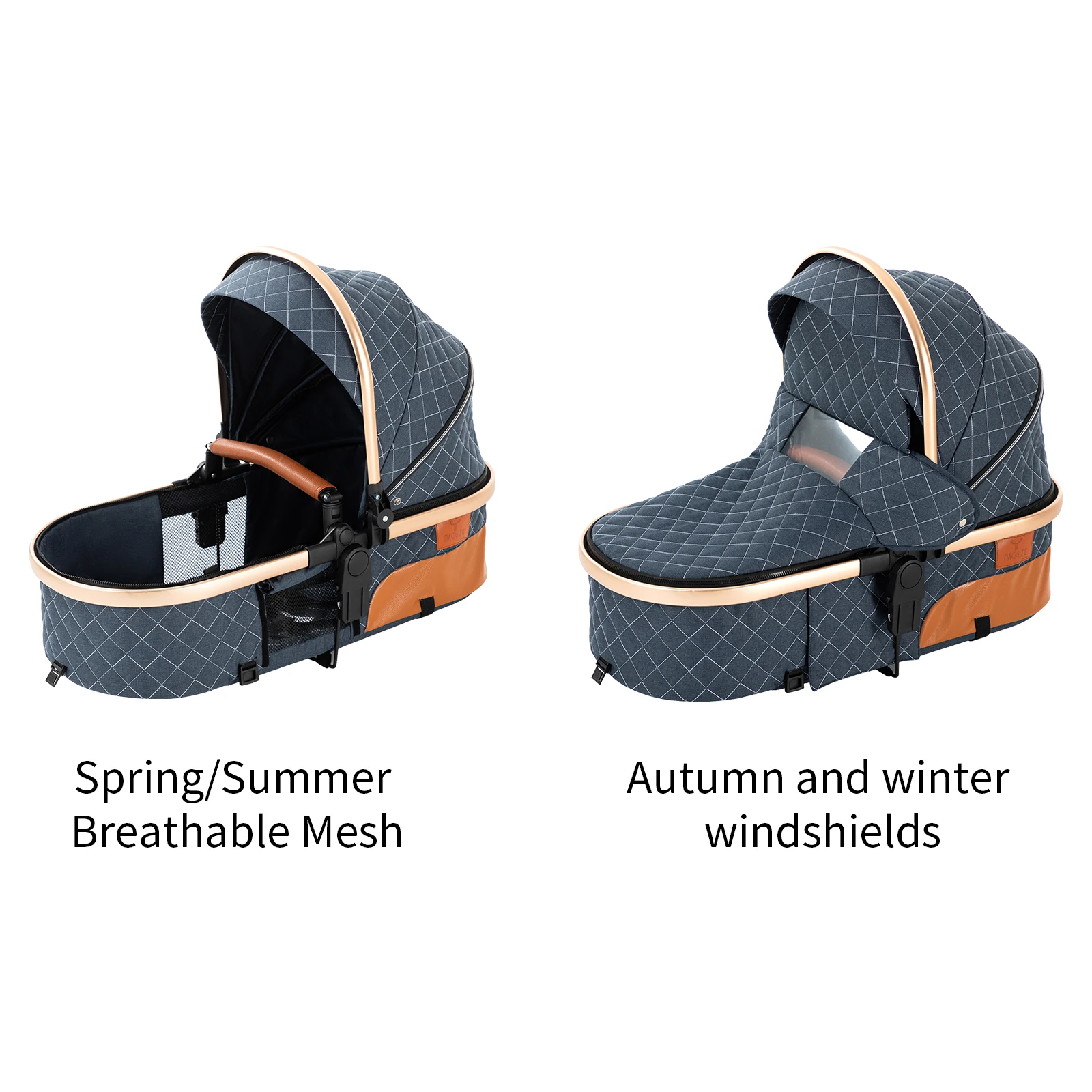 Luxury 3 in 1 Baby Pram, Stroller and Pushchair with Detachable Carrycot, Smooth Wheels and Multi-Angle Recline