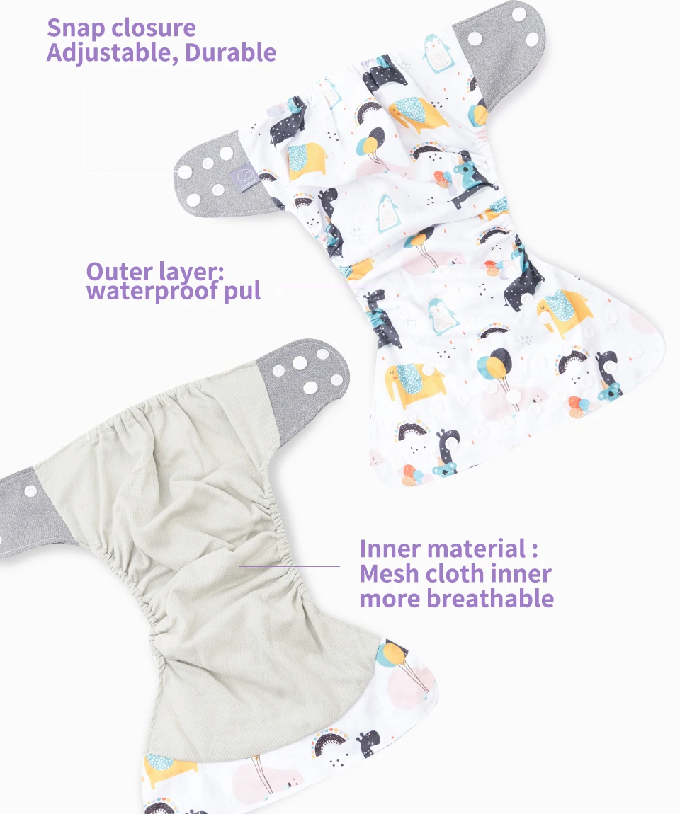 Elinfant waterproof baby cloth diaper with 4 absorbents mesh cloth inner os for 3-15kg washable eco-friendly pocket cloth nappy