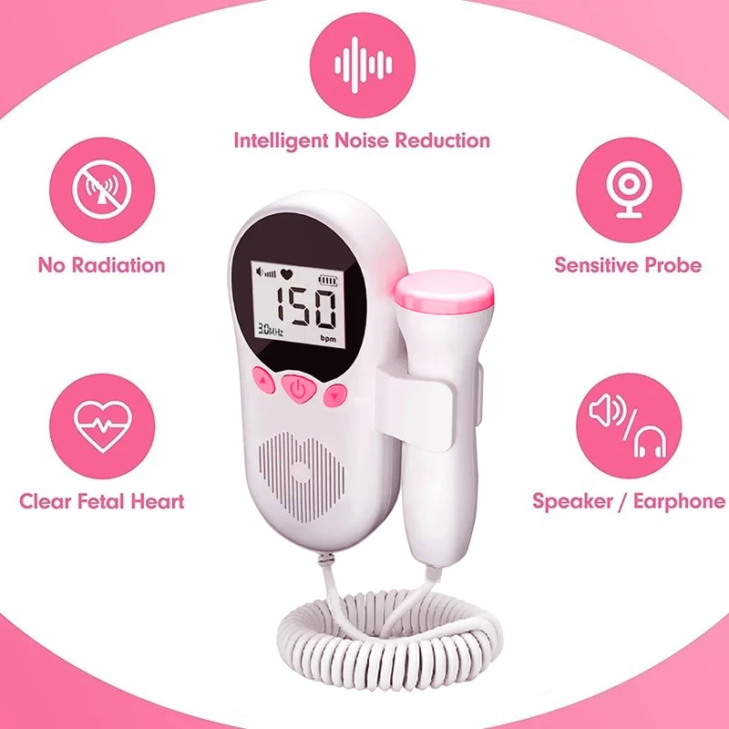 Home Doppler Fetal Heart Rate Monitor Baby Pregnancy Heartbeat Detector LCD Backlight No Radiation Stethoscope Pulse Meter 3MHz