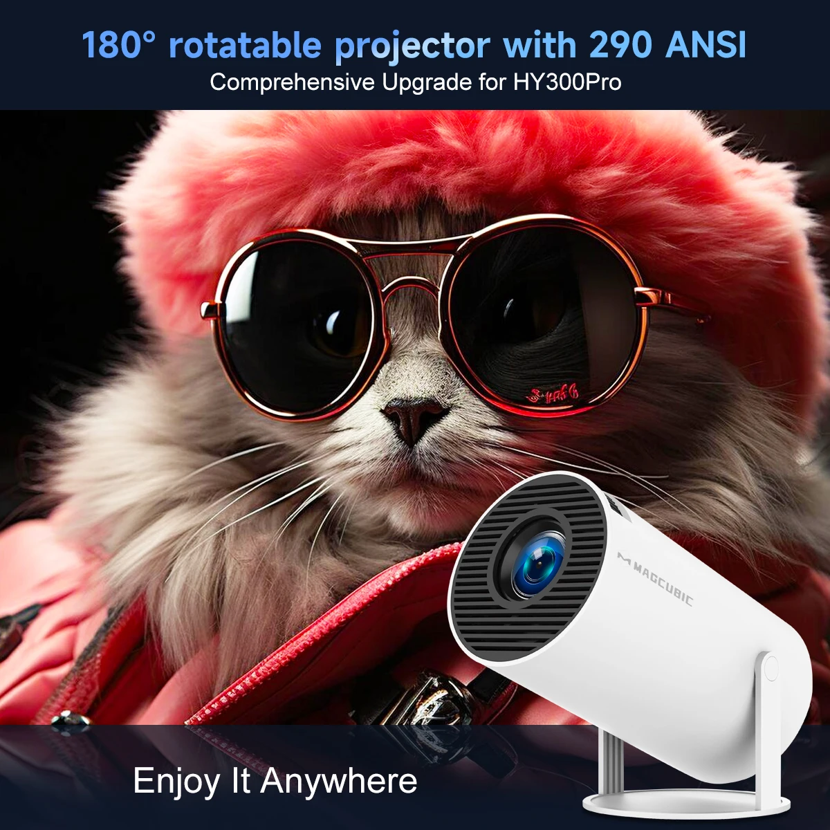 Magcubic Mini Projector Support 8K 720P with Dual Band WIFI6 5G Wireless Android 14 290 ANSI 180° Rotatable Video HY300 Pro