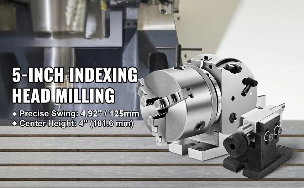 SucceBuy Dividing Head Precision Semi Universal BS-0 5" / 4" 3-Jaw Indexing Head Tailstock & Chuck for Drilling Milling Grinding