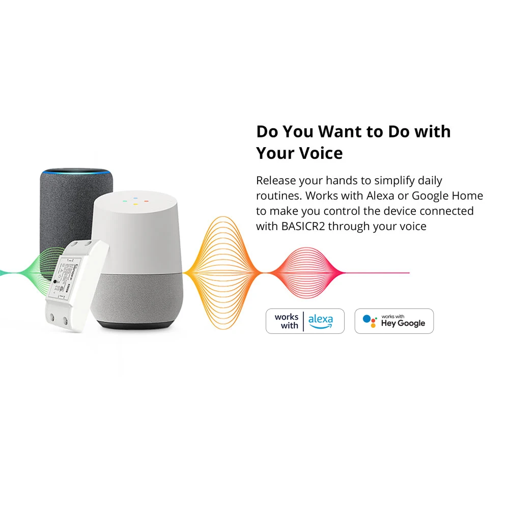 SONOFF BASICR2 RFR2 Wi-Fi 433MHz DIY Smart Switch Light Controller Voice Control Sync Status Smart Scene via eWeLink APP Alexa
