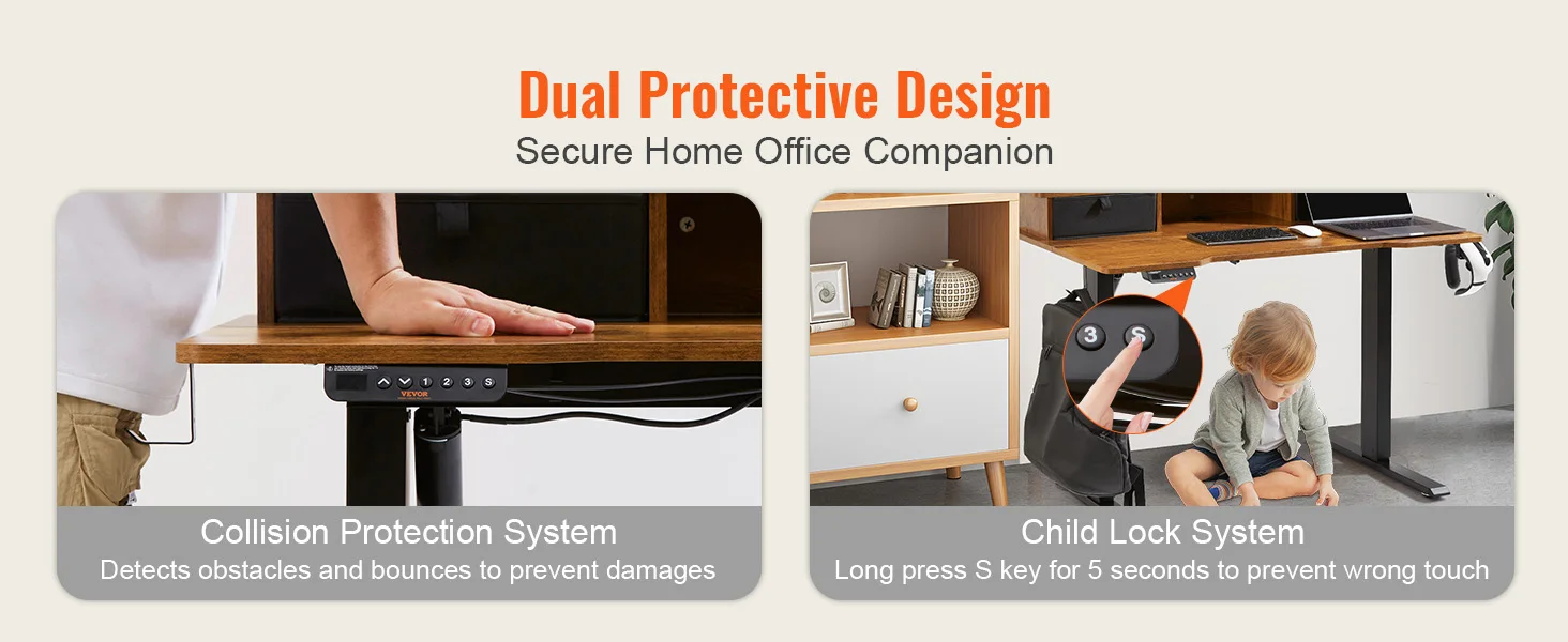 SucceBuy Electric Standing Desk Height Adjustable Standing Desk W/ Dual Protecting System High Load Capacity for Home Office