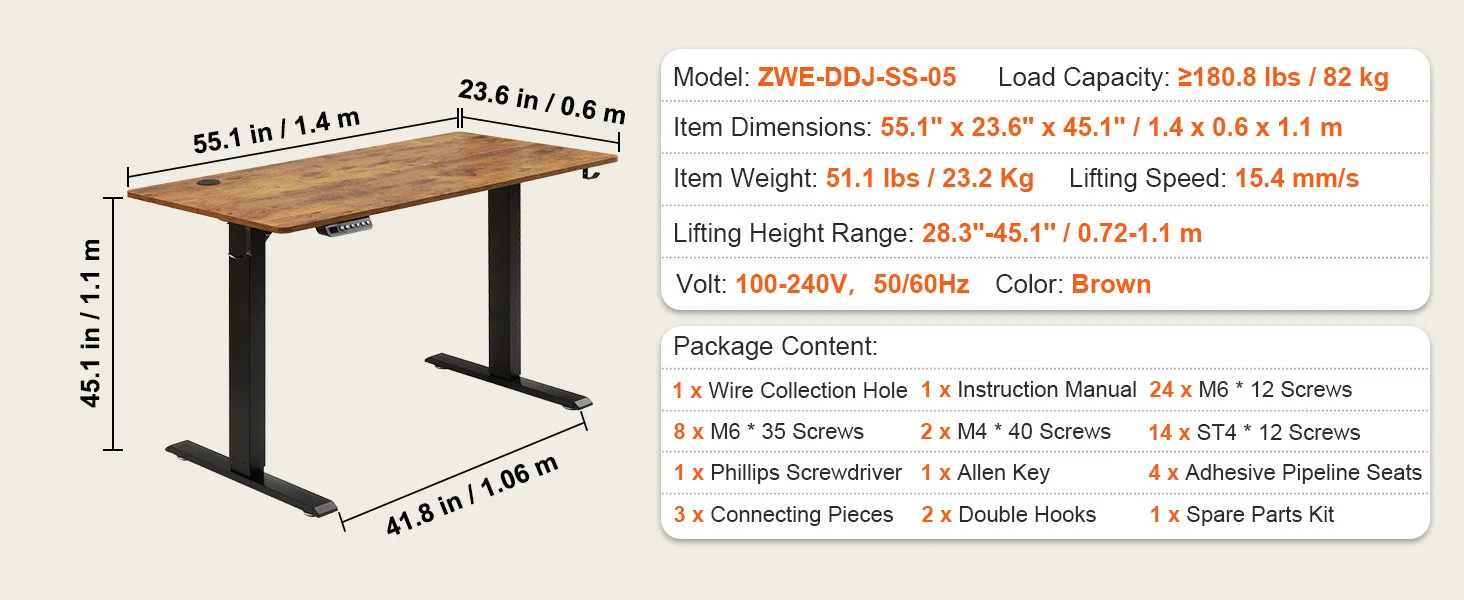 SucceBuy Electric Standing Desk Height Adjustable Standing Desk W/ Dual Protecting System High Load Capacity for Home Office