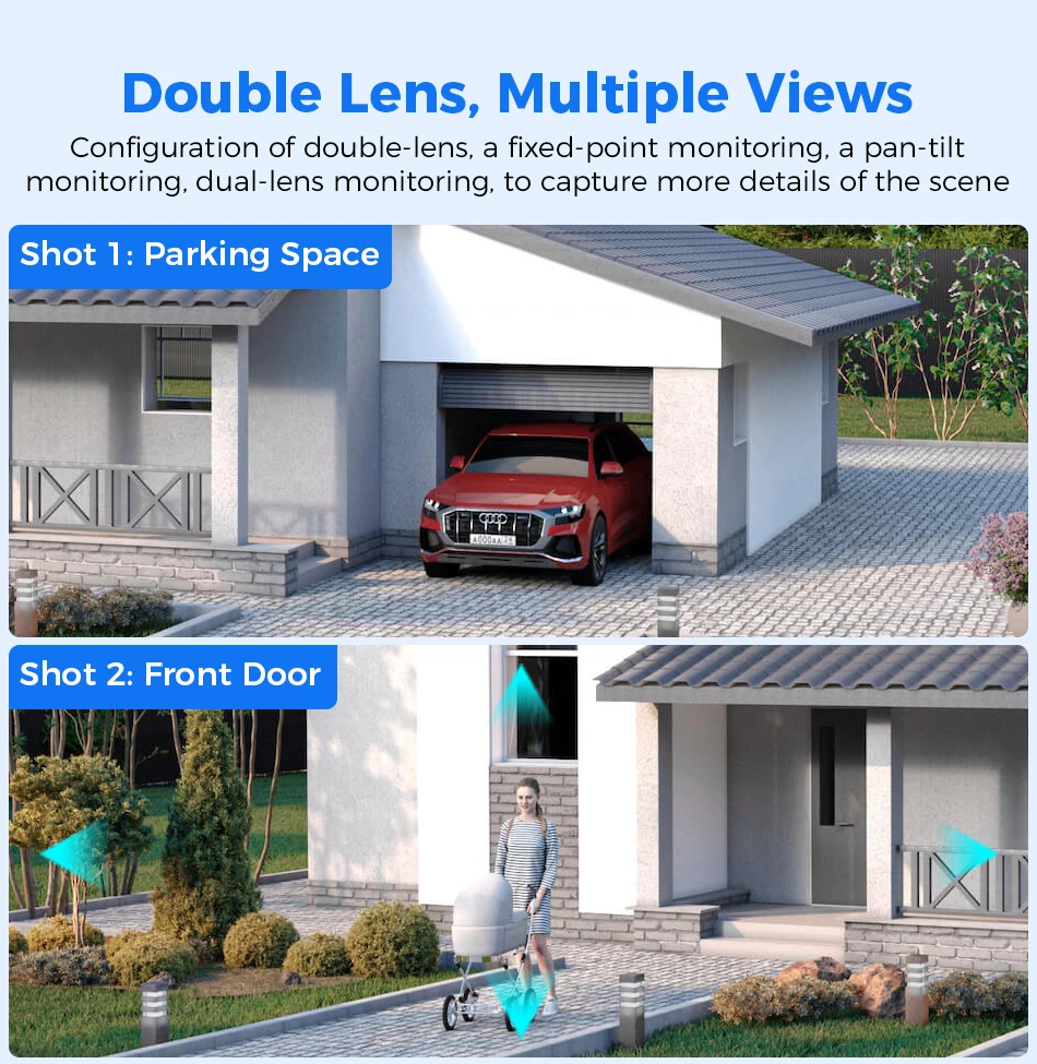 Hiseeu 8MP Wifi Survalance Camera Dual Screen & Dual Lens Color Night Vision Ai Auto Tracking Outdoor Wireless Security Camera