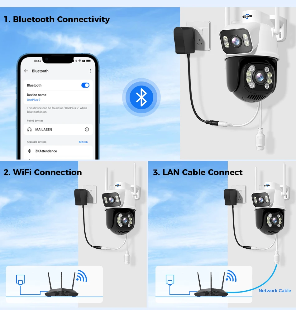 Hiseeu 8MP Wifi Survalance Camera Dual Screen & Dual Lens Color Night Vision Ai Auto Tracking Outdoor Wireless Security Camera