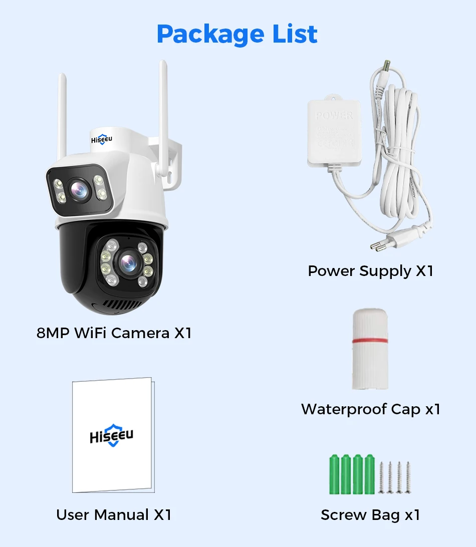 Hiseeu 8MP Wifi Survalance Camera Dual Screen & Dual Lens Color Night Vision Ai Auto Tracking Outdoor Wireless Security Camera